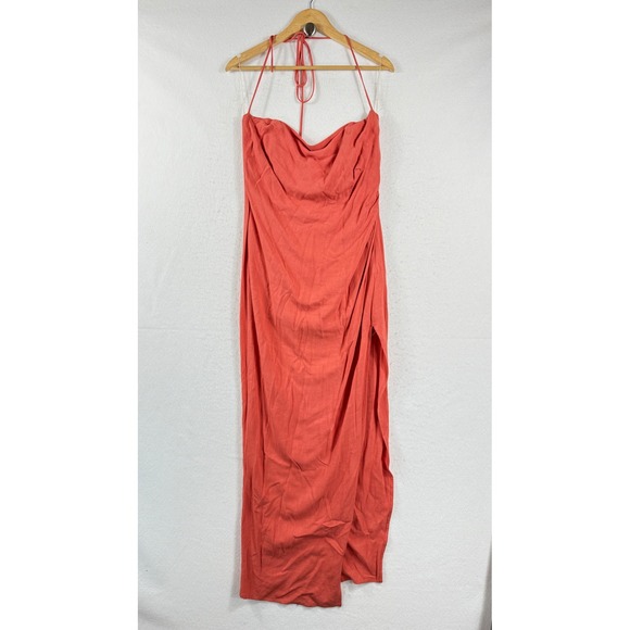 Rumer Dresses & Skirts - Rumer Halter Maxi Dress Women Large Coral Slit Linen Boho Resort Chic Coastal